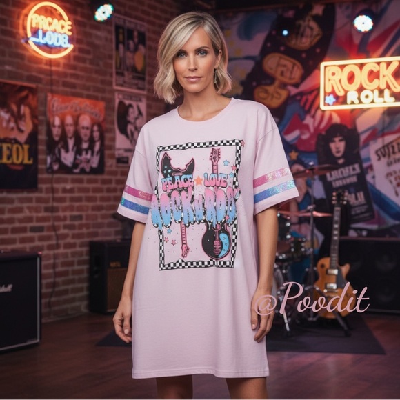 FANTASTIC FAWN “Rock N Roll” oversized tee dress sz S M L - Picture 3 of 9